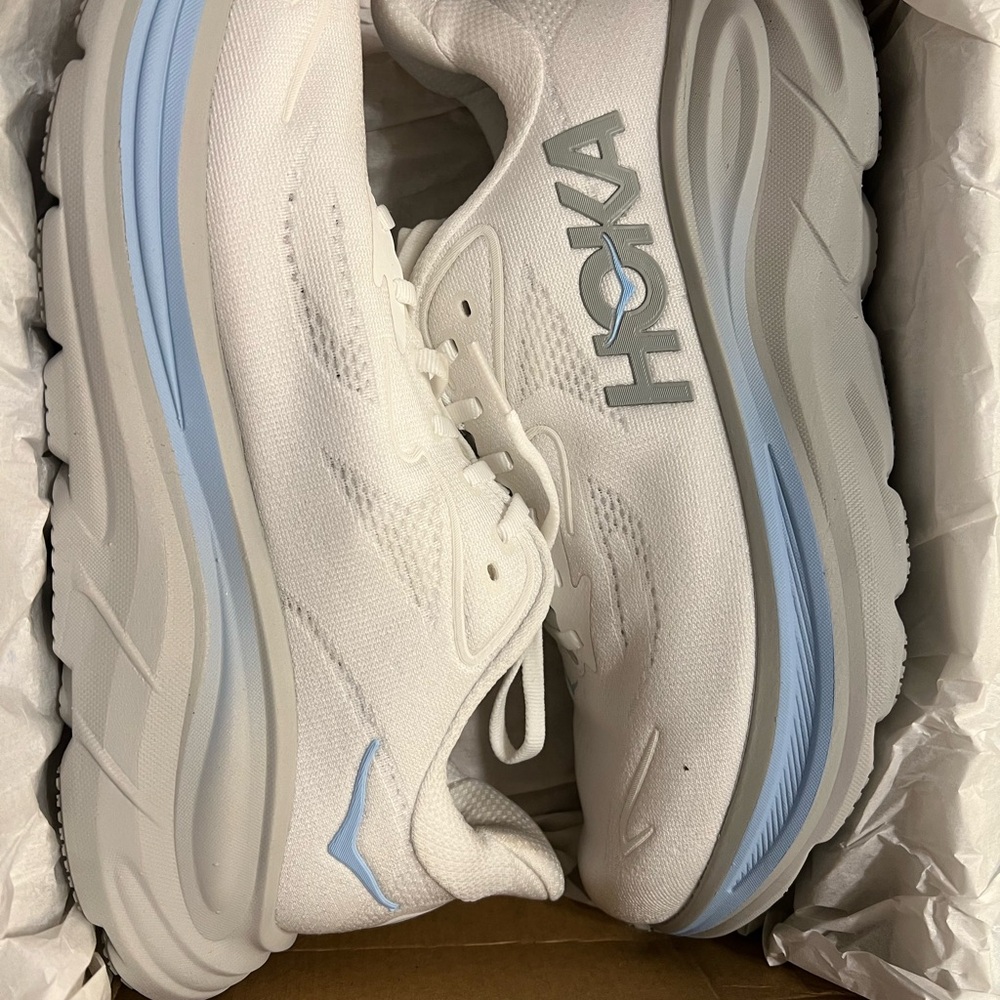 Hoka One One White Sneakers with Blue Logo